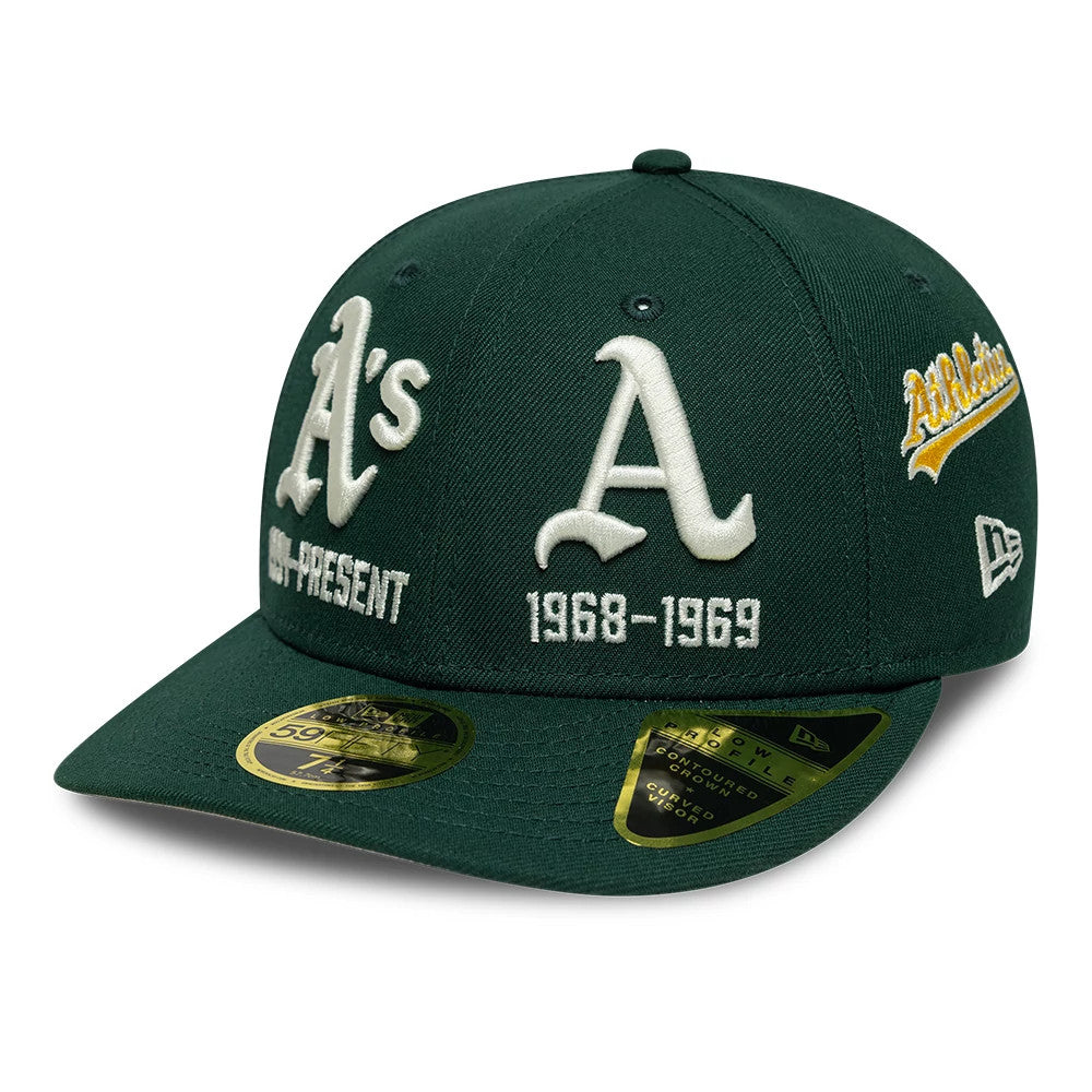 Pictured is this MLB Historic Athletics Low Profile 59FIFTY Fitted cap in dark green. 1