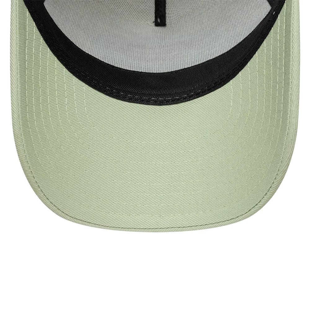 Pictured is this Youth New Era Outdoor 9FORTY A-Frame Trucker cap in pastel green. 5