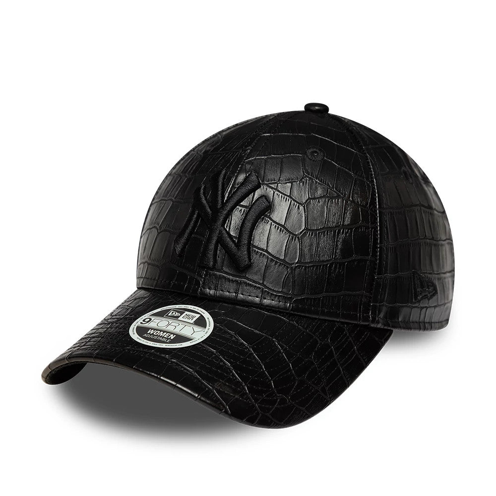 Pictured is this Womens MLB Pattern PU New York Yankees 9FORTY cap in black. 1