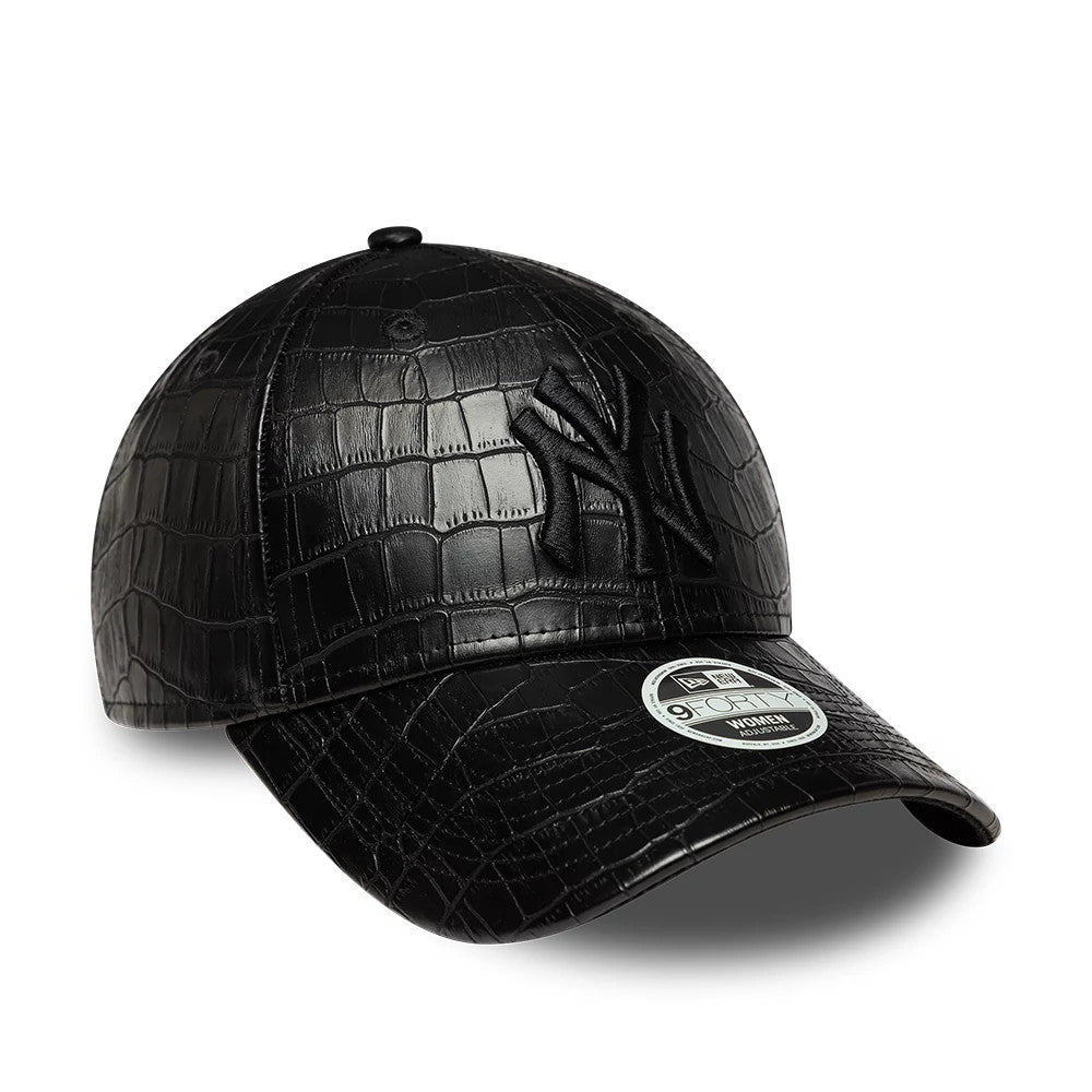Pictured is this Womens MLB Pattern PU New York Yankees 9FORTY cap in black. 3