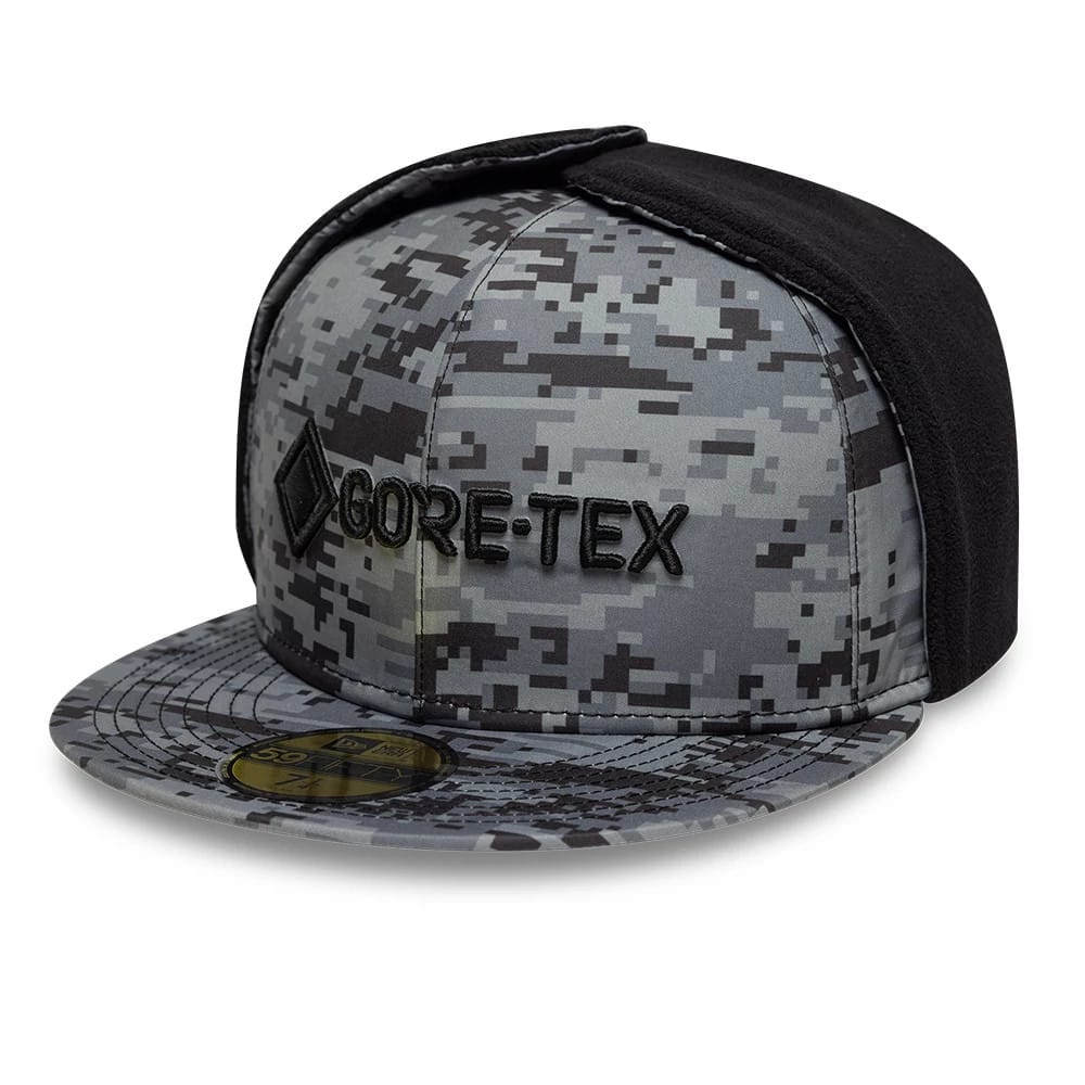 Pictured is this New Era X Gore-Tex Dogear 59FIFTY Fitted cap in grey camo. 1