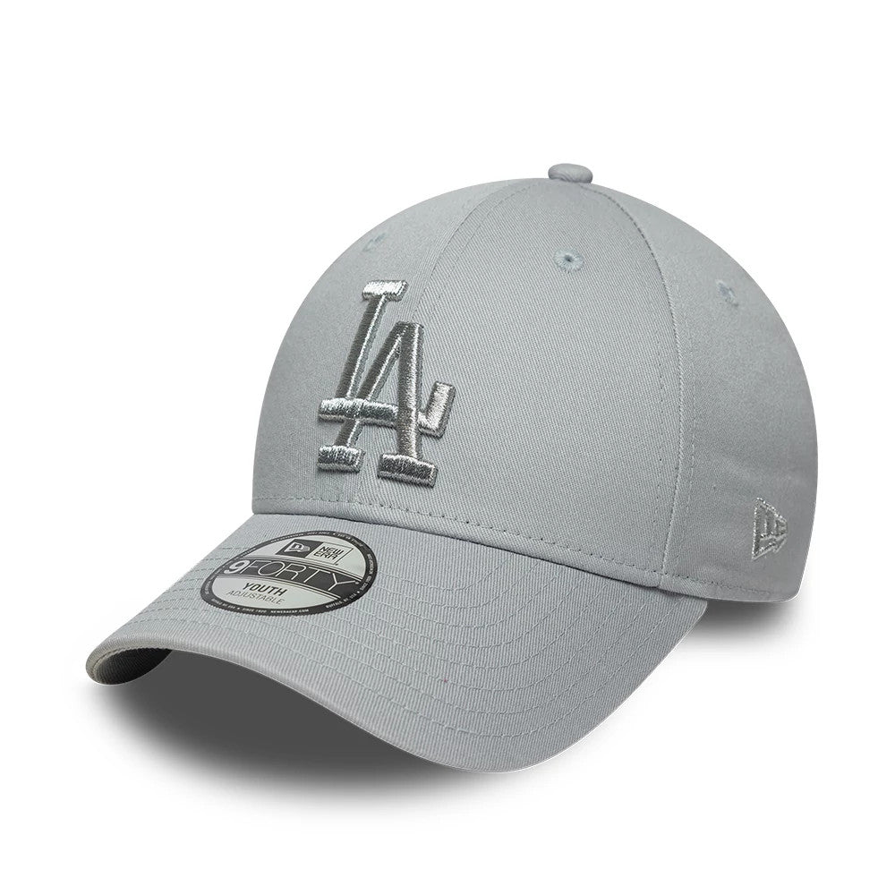 Pictured is this Youth MLB Metallic LA Dodgers 9FORTY cap in grey. 1
