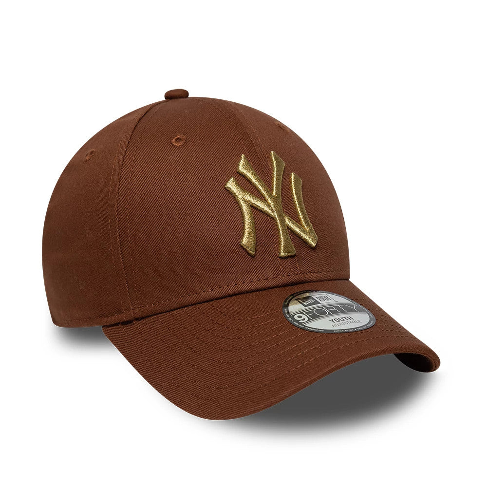 Pictured is this Youth MLB Metallic New York Yankees 9FORTY cap in brown. 3