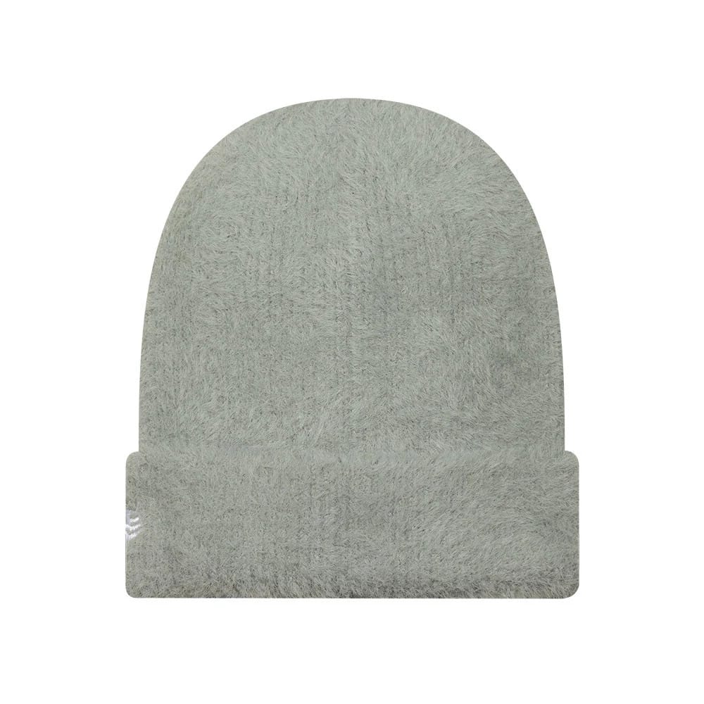 Pictured is this Womens MLB Fluffy Mohair New York Yankees Cuff Knit Beanie hat in grey. 2