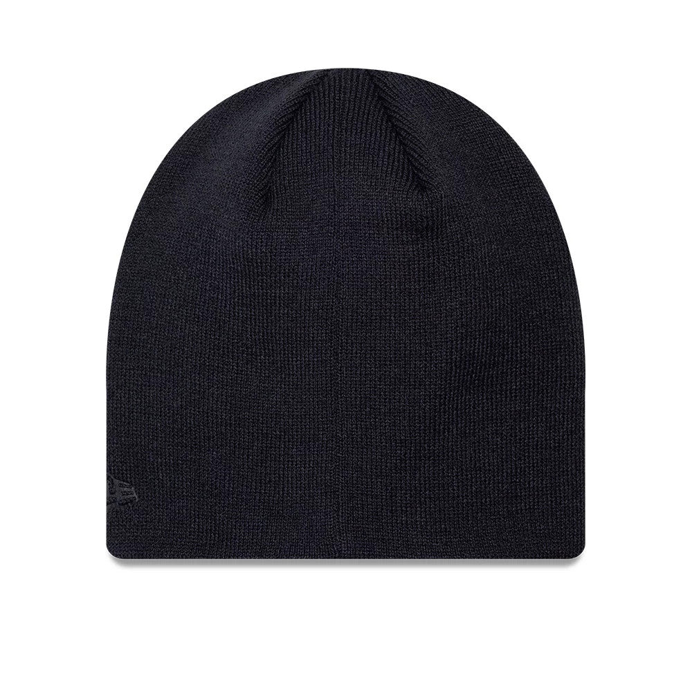 Pictured is this MLB Script New York Yankees Skull Knit Beanie hat in navy. 2