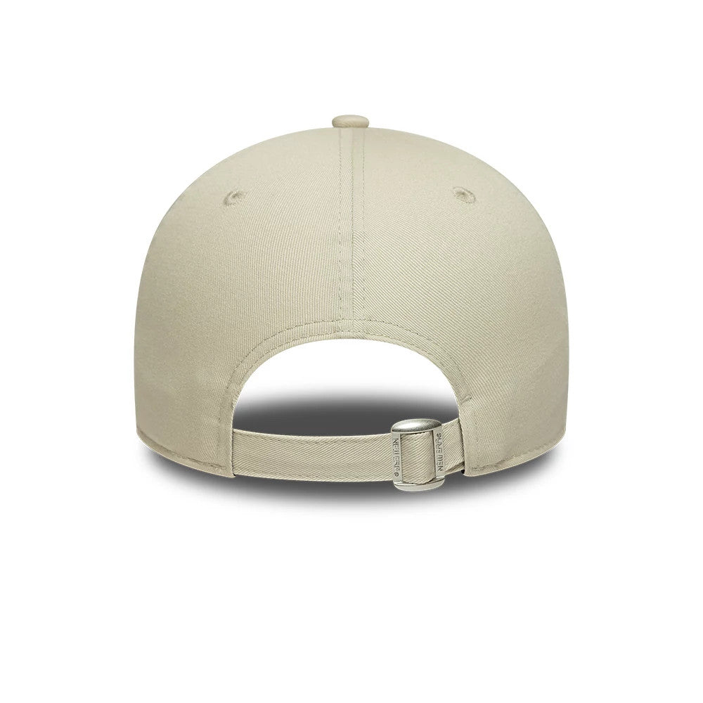 LA Dodgers MLB Food Icon Cream New Era 9FORTY Adjustable Cap, rear view showing the clean design of the cream structured crown, a cream fabric strap with a buckle closure, and the absence of a back logo for a minimalist look.