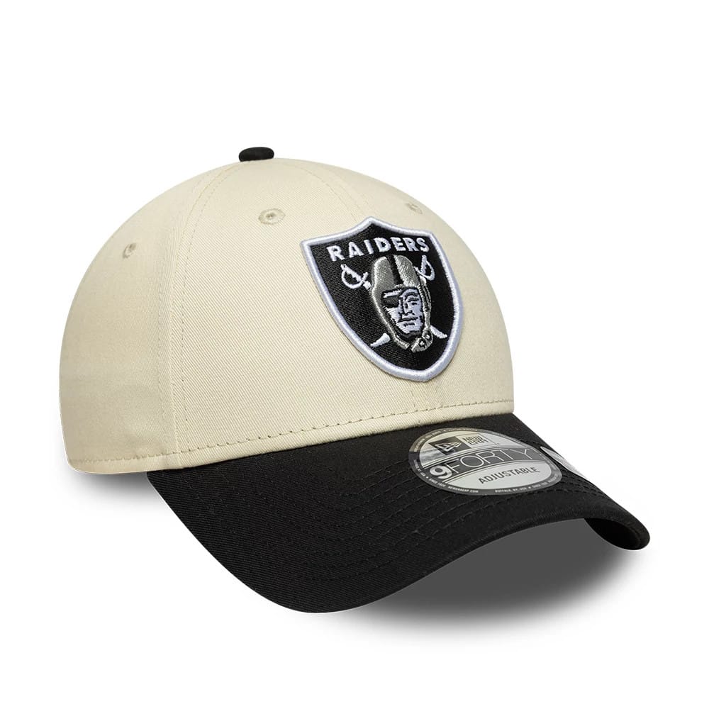 Pictured is this NFL Colourblock Las Vegas Raiders 9FORTY cap in cream & black. 3