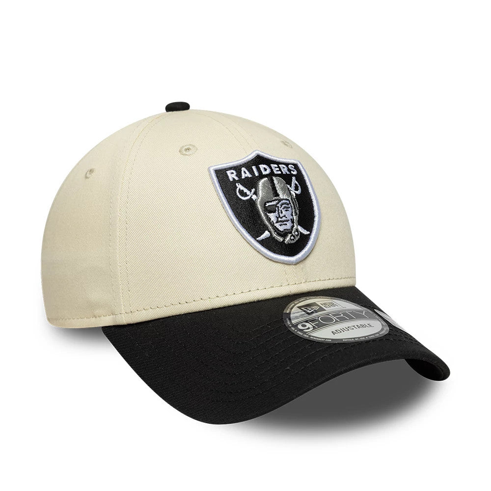 Pictured is this NFL Colourblock Las Vegas Raiders 9FORTY cap in cream & black. 3