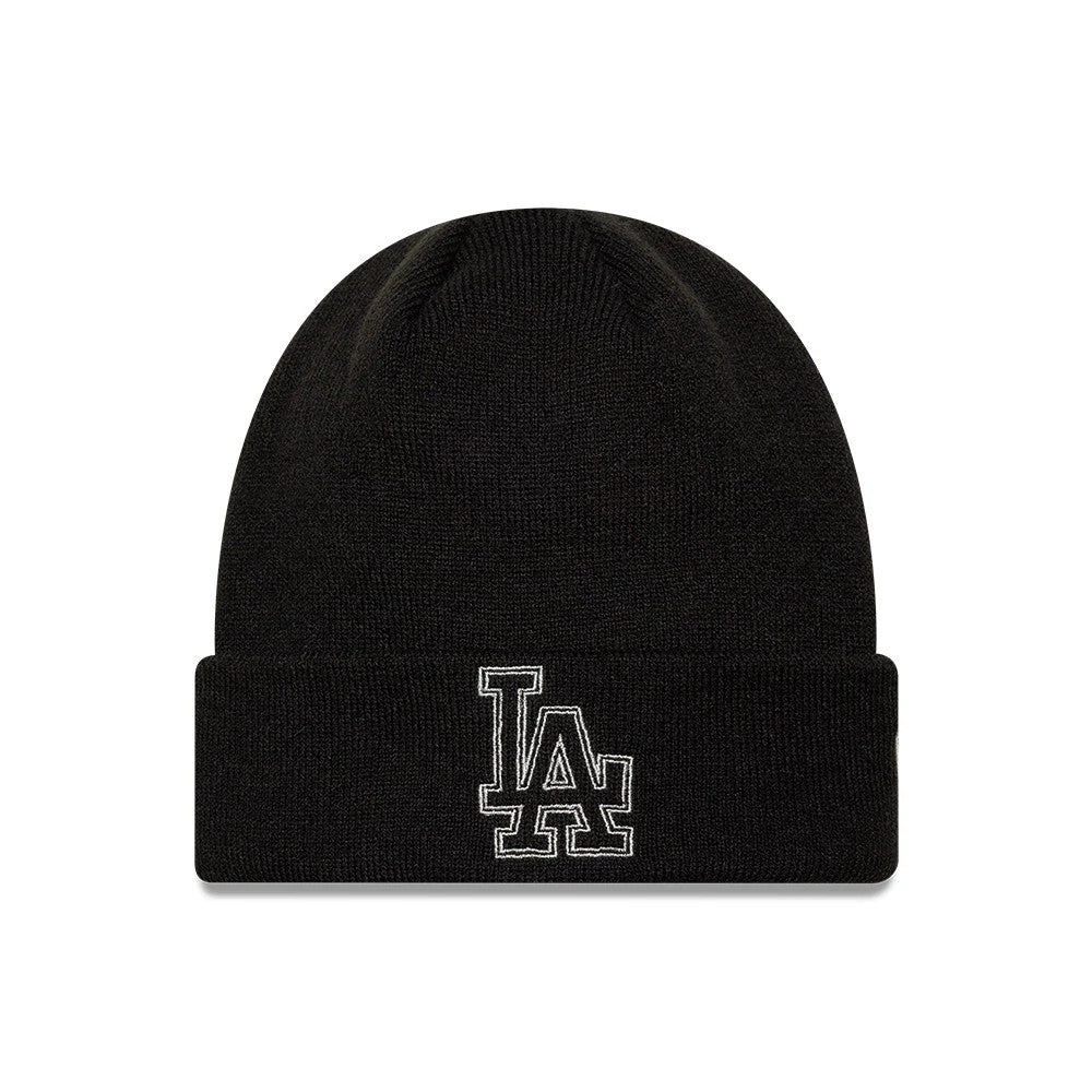 Pictured is this MLB Metallic Outline LA Dodgers Cuff Knit Beanie hat in black. 1