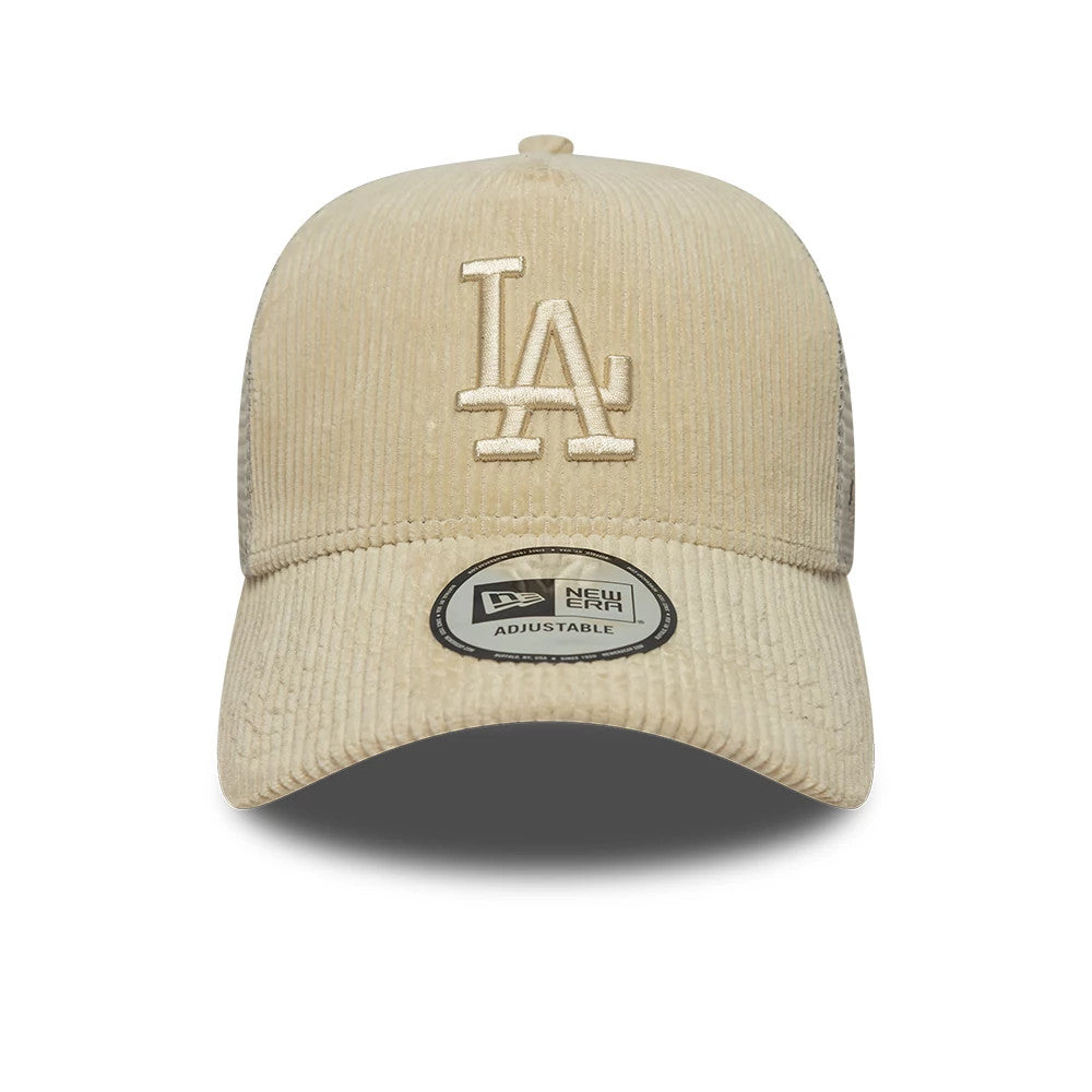 Pictured is this MLB Cord LA Dodgers 9FORTY A-Frame Trucker cap in cream. 2