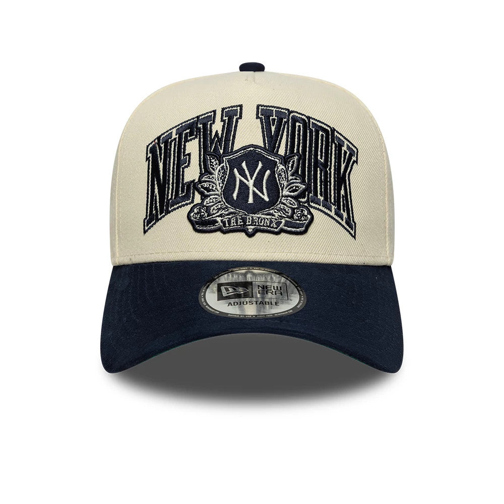 Pictured is this MLB Suede New York Yankees 9FORTY E-Frame cap in cream. 3