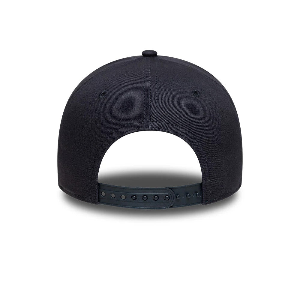 LA Dodgers MLB Metallic Outline Navy New Era 9FORTY A-Frame Adjustable Cap, rear view showing no logo at the centre back, structured navy panels, and an adjustable snap closure in matching navy colour.