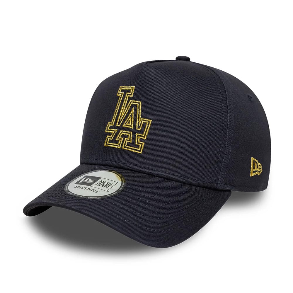 Pictured is this MLB Metallic Outline LA Dodgers 9FORTY A-Frame cap in navy. 1