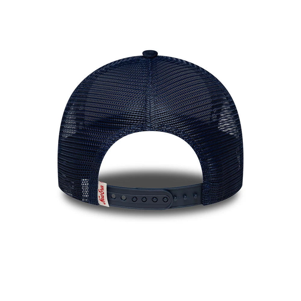 Pictured is this Womens New Era Velour 9FORTY M-Crown A-Frame Trucker cap in navy. 4