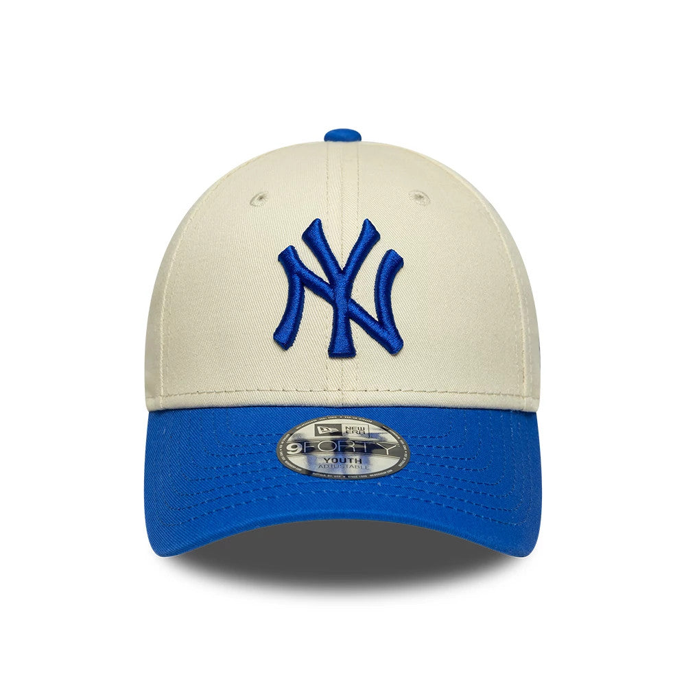 Pictured is this Youth MLB League Essential New York Yankees 9FORTY cap in cream & blue. 2