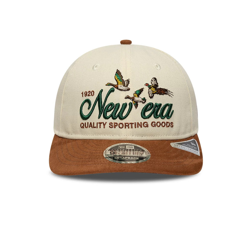 Pictured is this New Era Suede Retro Crown 9FIFTY cap in cream & brown. 2