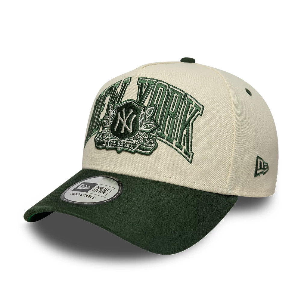 Pictured is this MLB Suede New York Yankees 9FORTY E-Frame cap in cream. 1