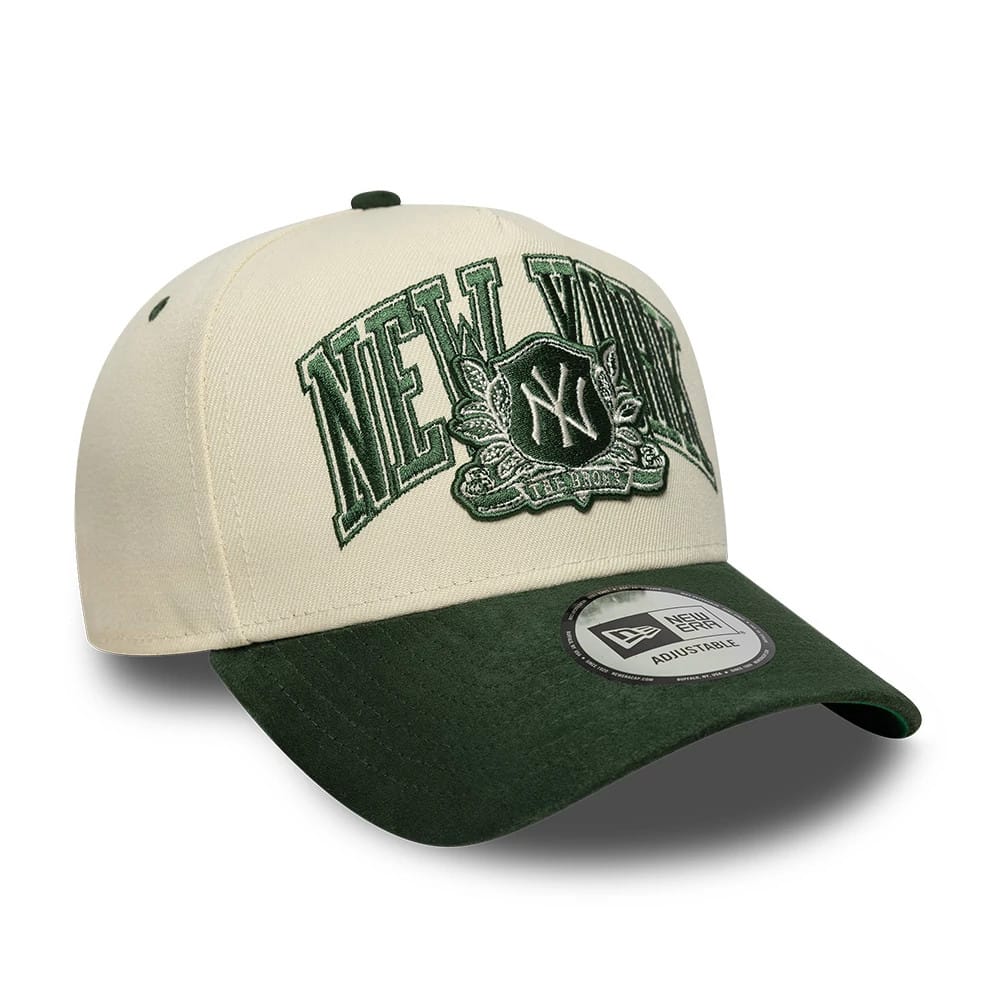 Pictured is this MLB Suede New York Yankees 9FORTY E-Frame cap in cream. 3