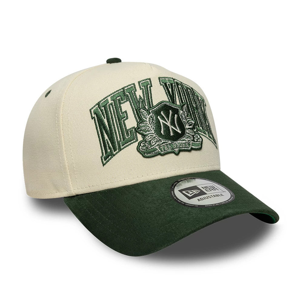 Pictured is this MLB Suede New York Yankees 9FORTY E-Frame cap in cream. 3
