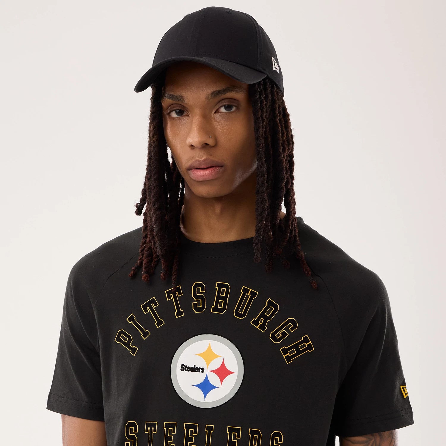 The model is wearing this NFL Sideline 2026 Pittsburgh Steelers T-Shirt in black. 4