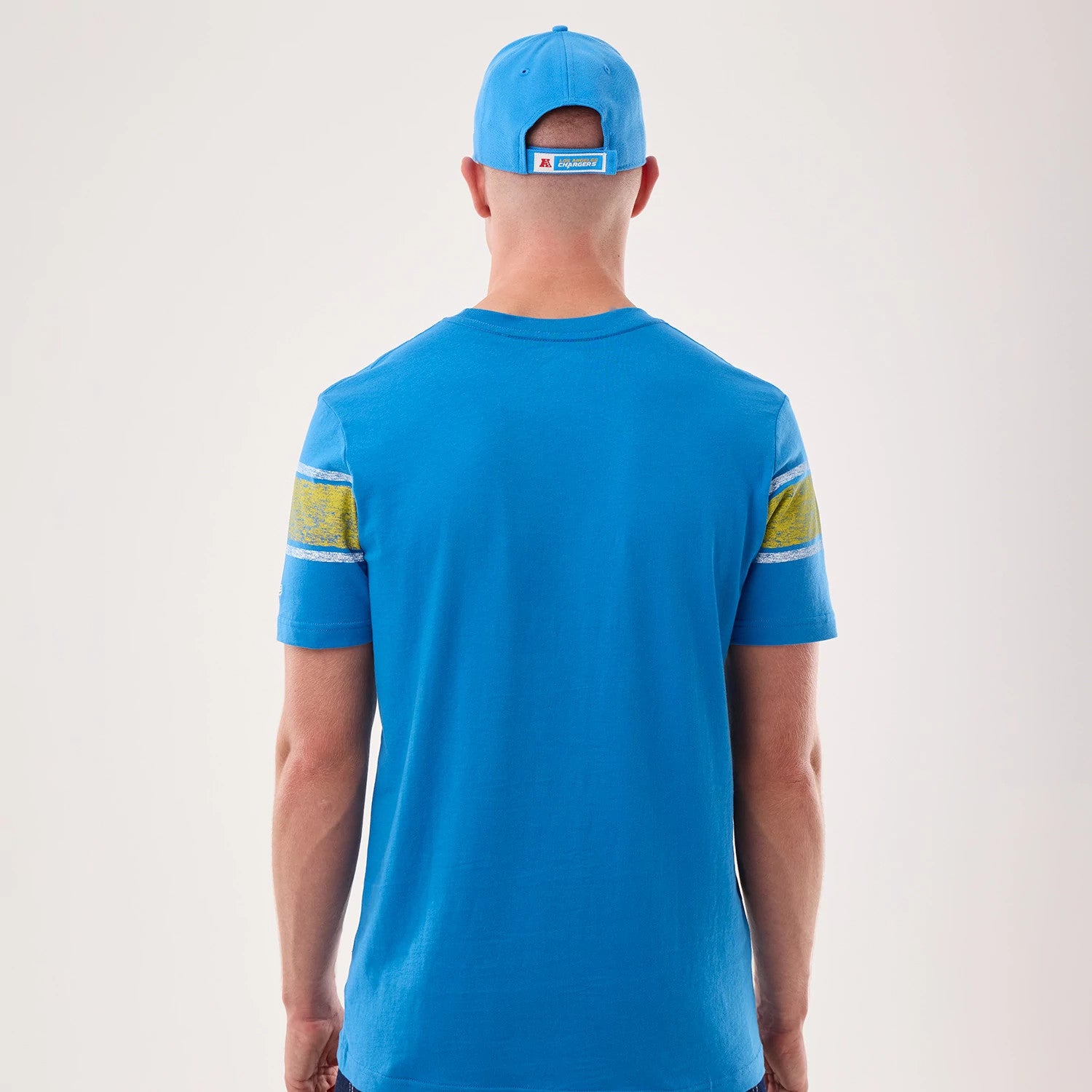 The model is wearing this NFL Sideline 2026 LA Chargers T-Shirt in blue. 2