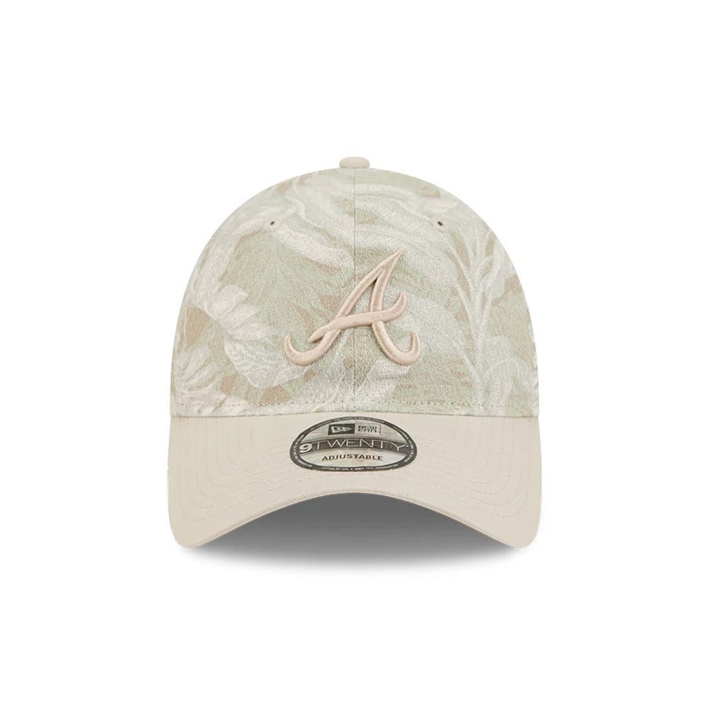 Pictured is this MLB Leafy Palm Atlanta Braves 9TWENTY Adjustable cap in light beige. 3