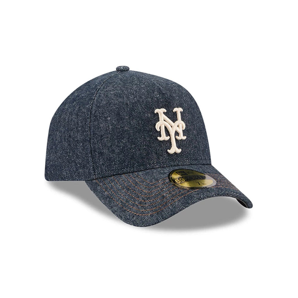 Pictured is this MLB Quickstrike Herringbone Denim New York Mets 59FORTY A-Frame Fitted cap in navy. 4