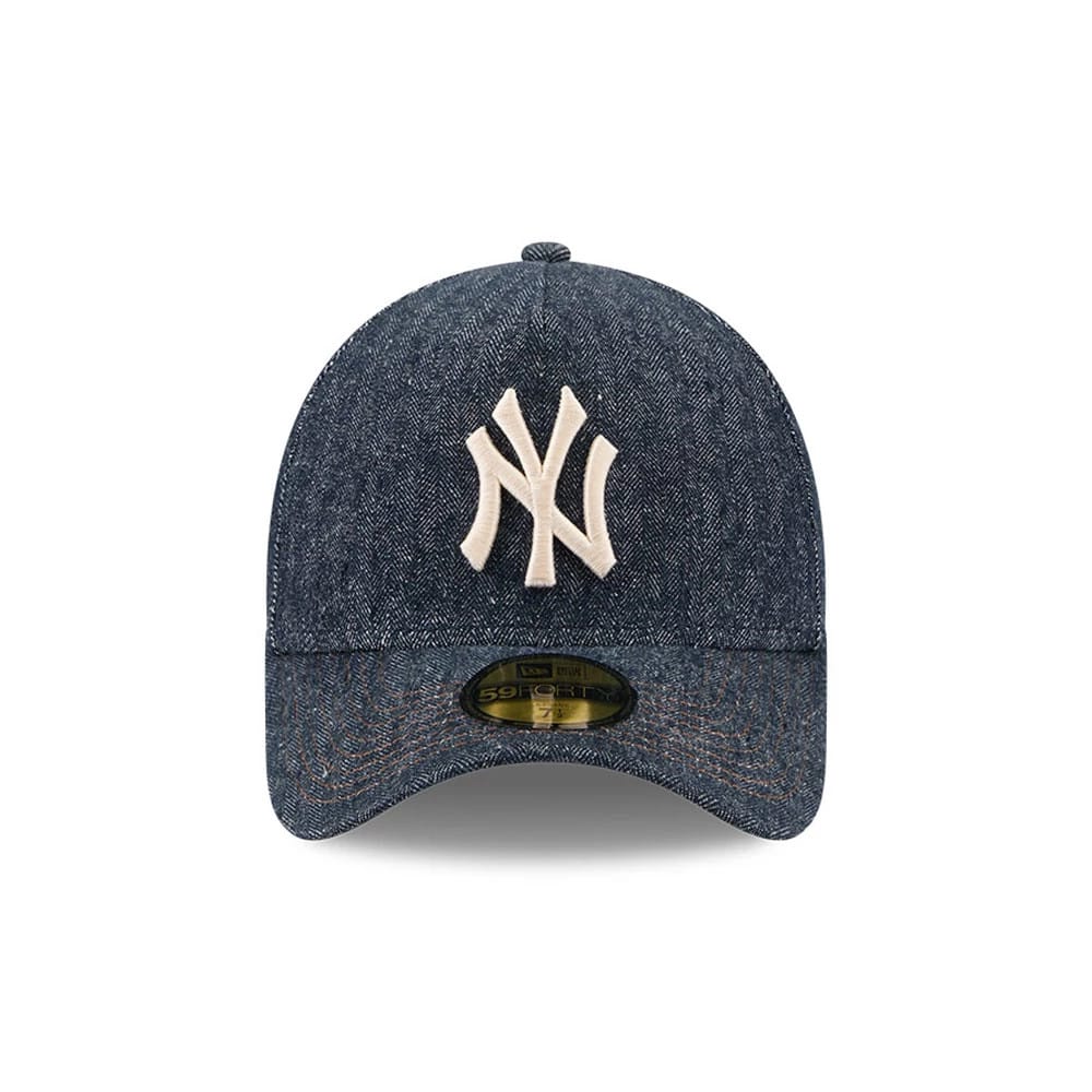 Pictured is this MLB Quickstrike Herringbone Denim New York Yankees 59FORTY A-Frame Fitted cap in navy. 3