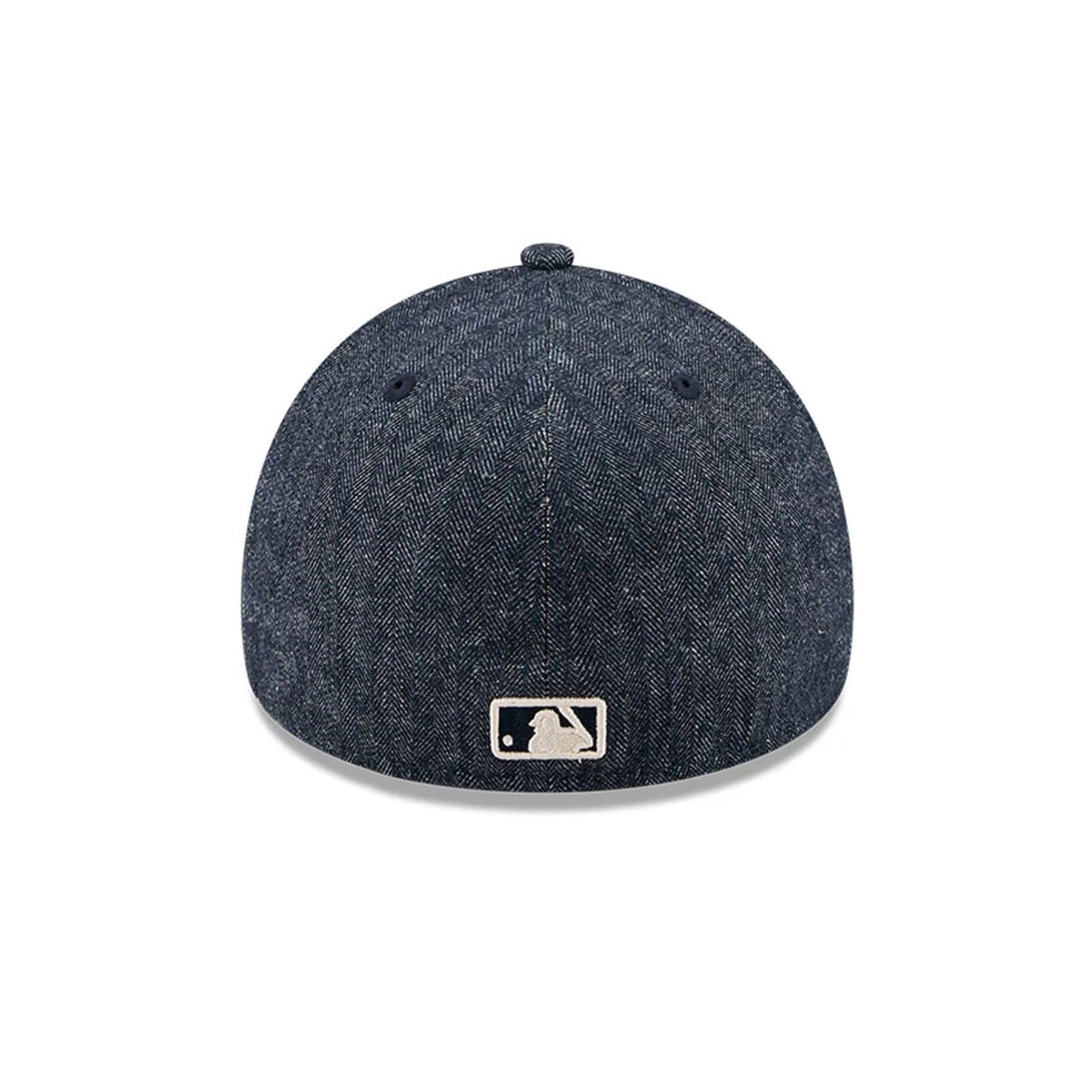 Pictured is this MLB Quickstrike Herringbone Denim New York Yankees 59FORTY A-Frame Fitted cap in navy. 7