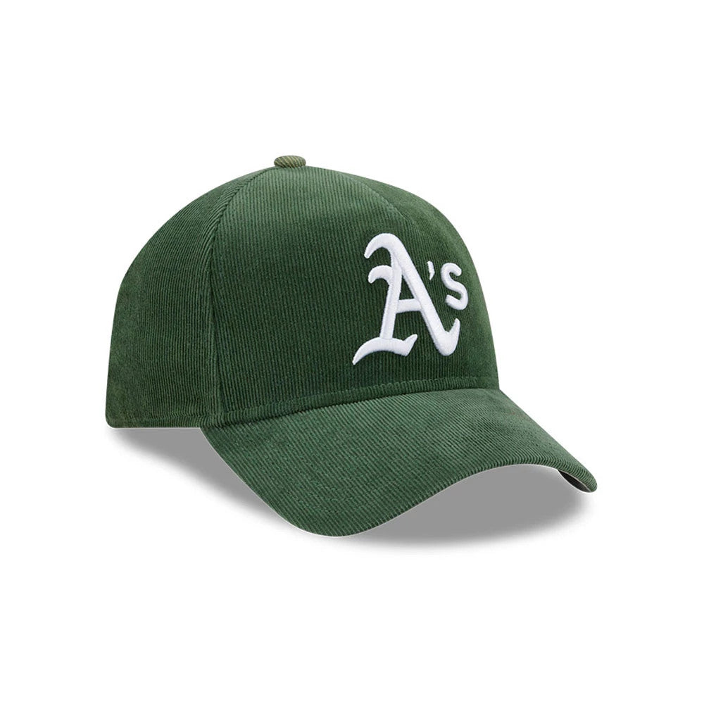 Pictured is this MLB Quickstrike Snow Wash Cord Athletics 59FORTY A-Frame Fitted cap in dark green. 4