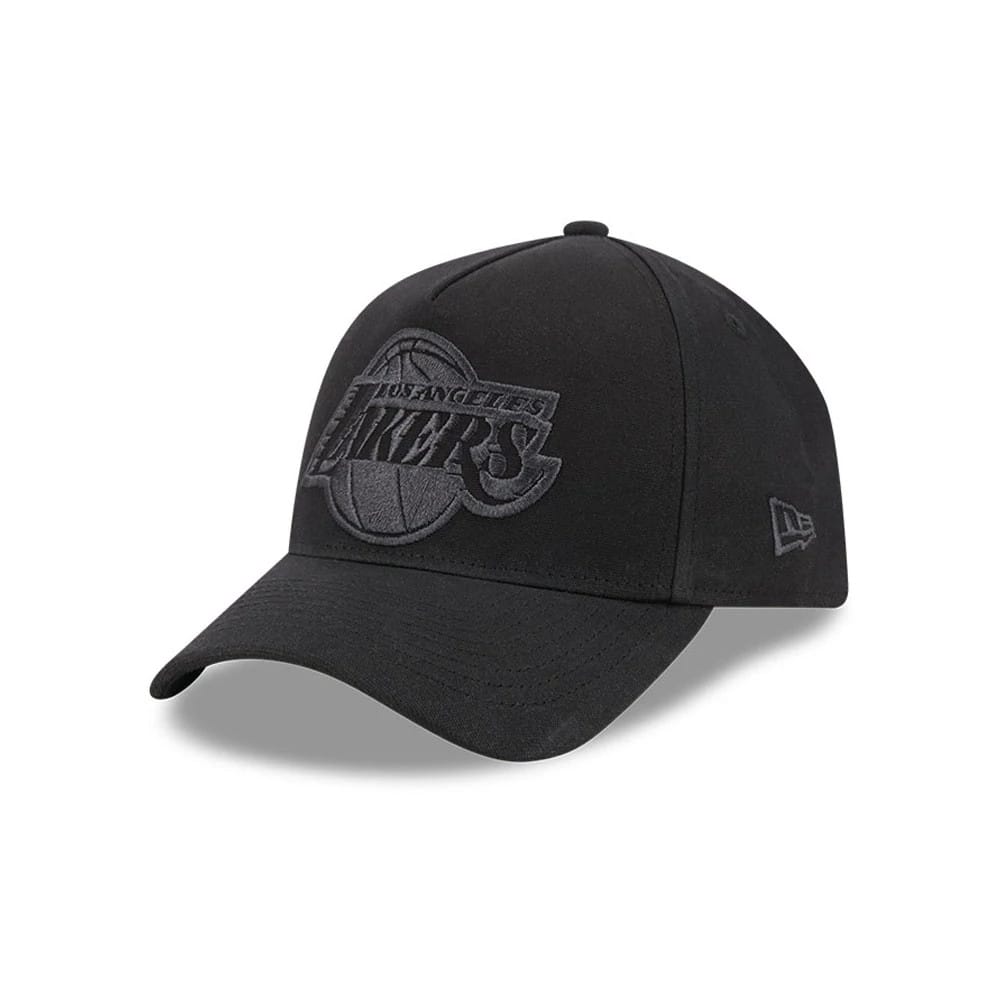 Pictured is this NBA Hardwood Classic Waxy Canvas LA Lakers 59FORTY A-Frame Fitted cap in black. 4