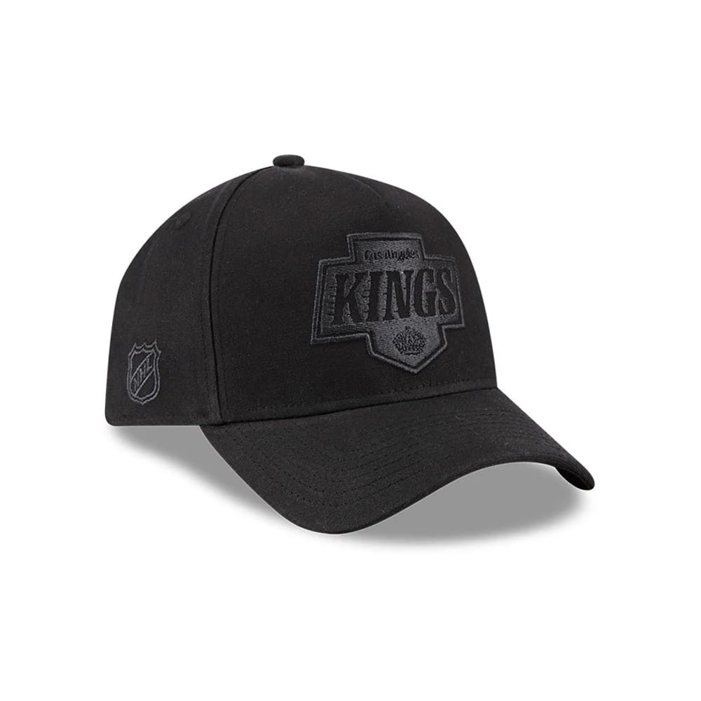 Pictured is this NHL Quickstrike Waxy Canvas LA Kings 59FORTY A-Frame Fitted cap in black. 3