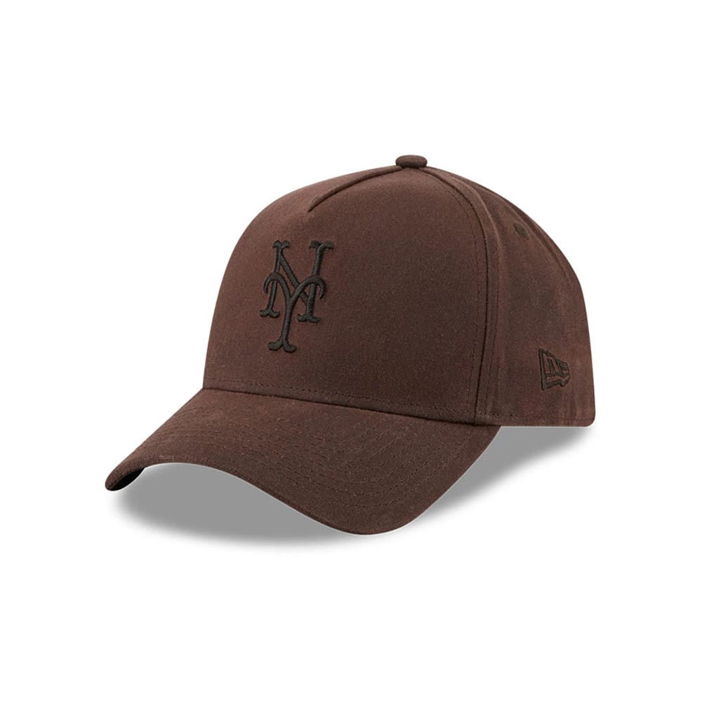 Pictured is this MLB Quickstrike Waxy Canvas New York Mets 59FORTY A-Frame Fitted cap in open brown. 1