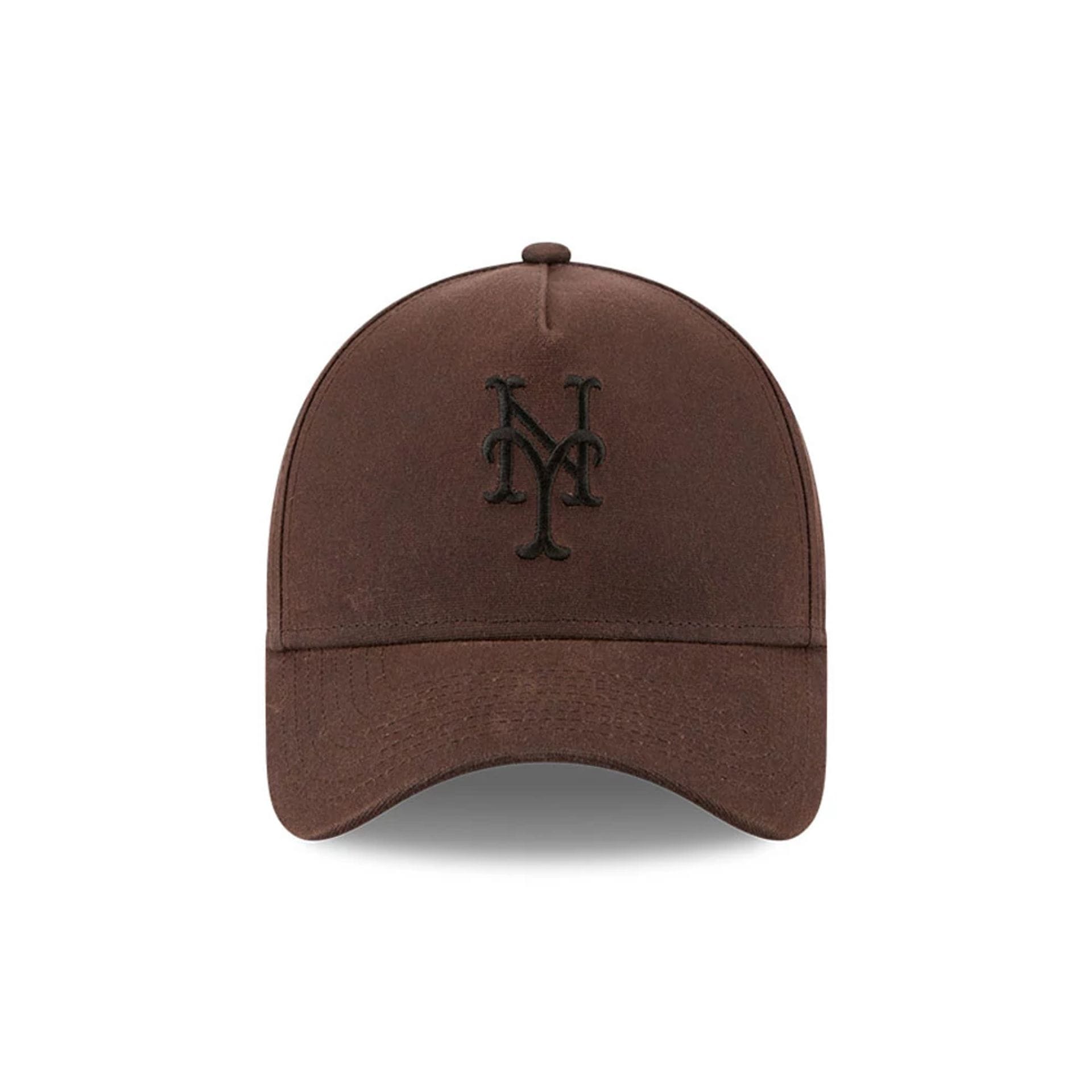 Pictured is this MLB Quickstrike Waxy Canvas New York Mets 59FORTY A-Frame Fitted cap in open brown. 2