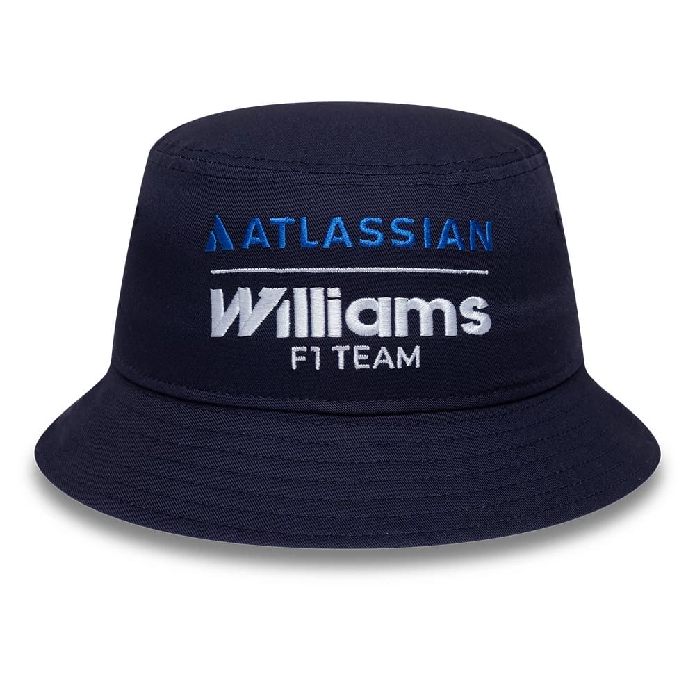 Pictured is this Youth Atlassian Williams F1 Team Essential Bucket hat in navy. 2