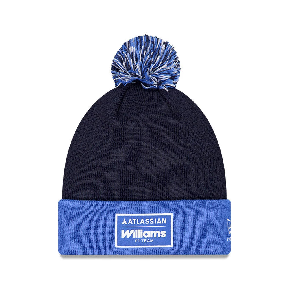 Pictured is this Atlassian Williams F1 Team Essential Bobble Knit Beanie hat in navy. 1