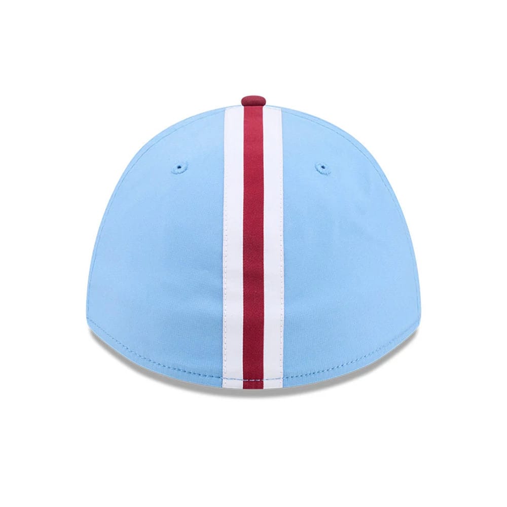 Pictured is this MLB All Star Game Philadelphia Phillies 39THIRTY M-Crown Stretch Fit cap in pastel blue. 7