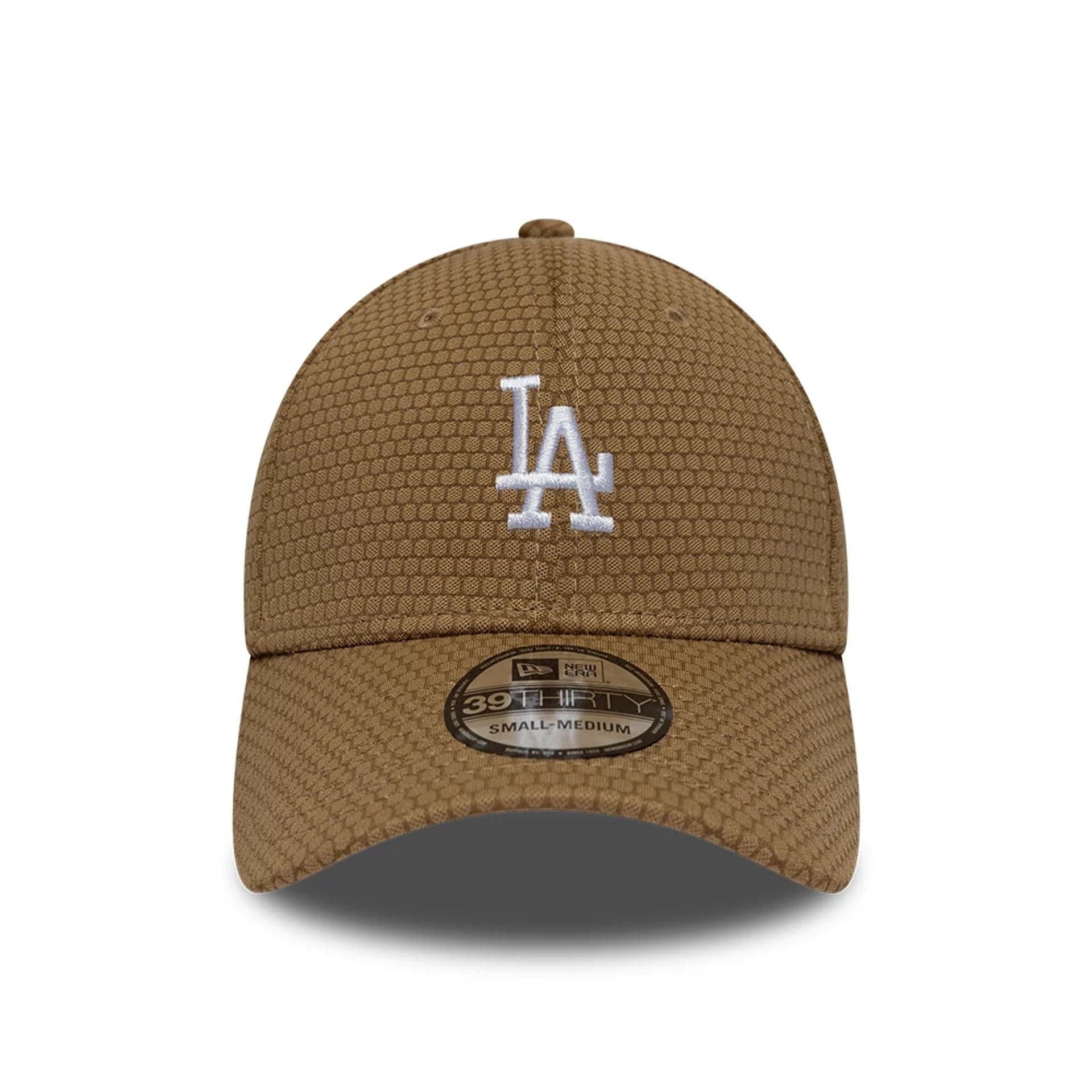 Pictured is this MLB Tech LA Dodgers 39THIRTY Stretch Fit cap in Beige. 2