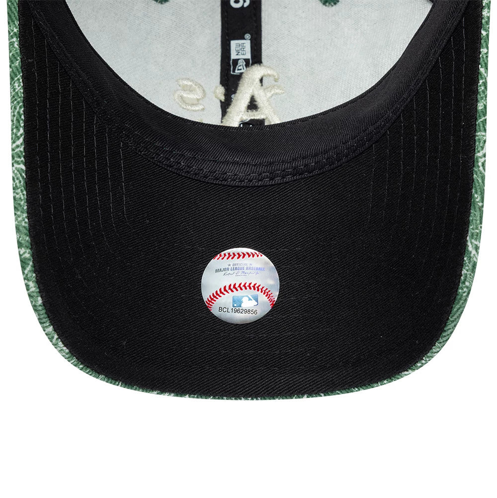 Pictured is this MLB Washed Paisley Athletics 9TWENTY cap in dark green. 2