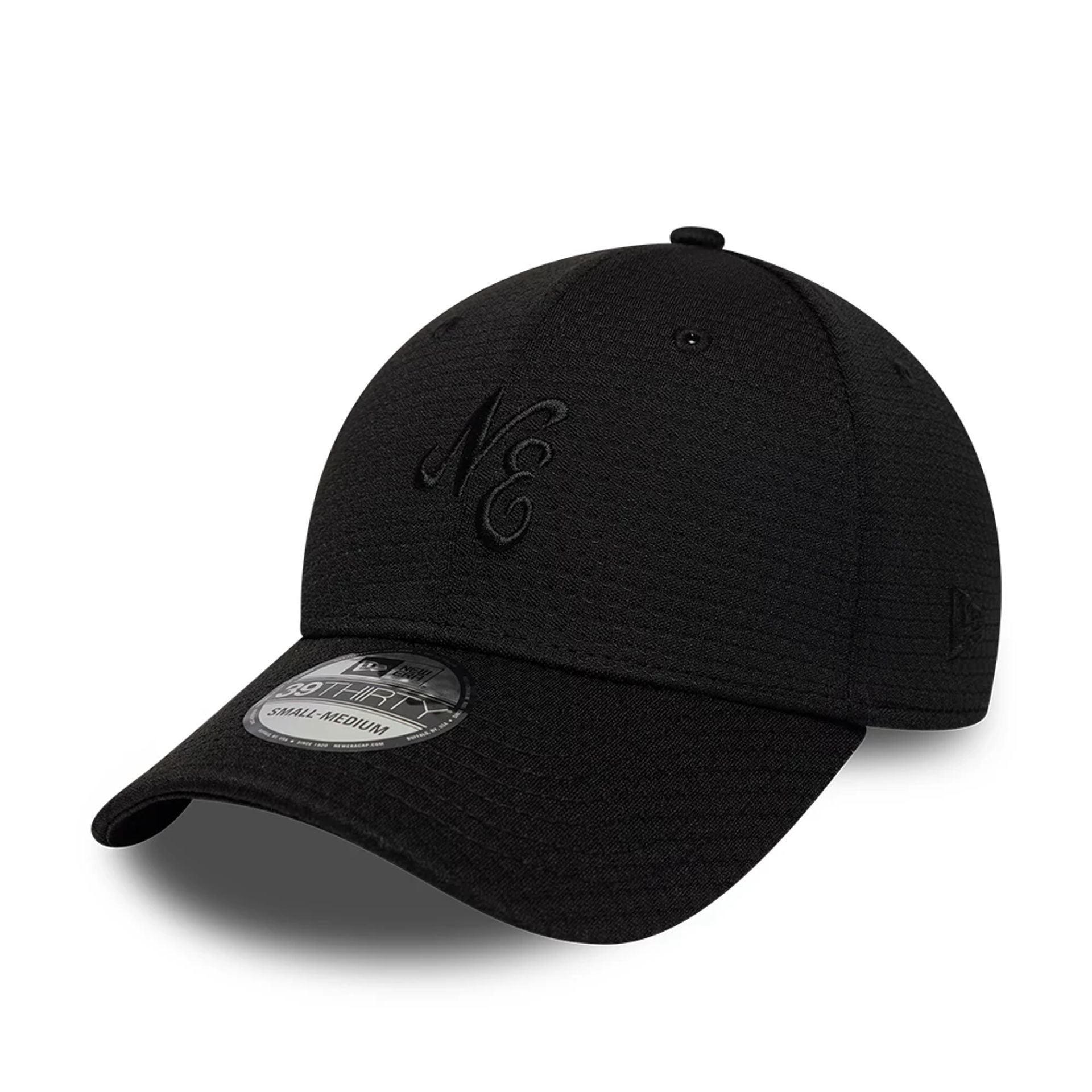 Pictured is this New Era Tech 39THIRTY Stretch Fit cap in black. 1