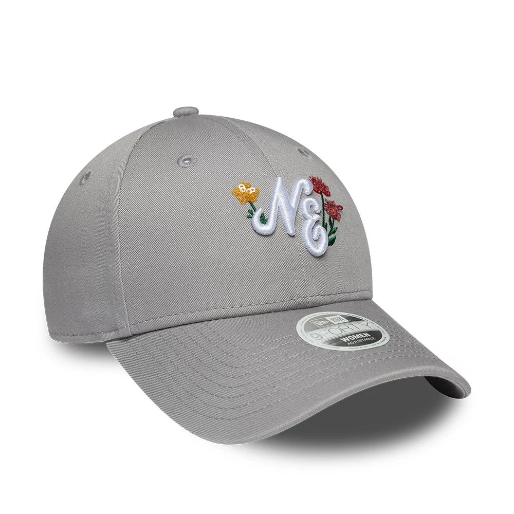 Pictured is this Womens New Era Floral Icon 9FORTY cap in grey. 3