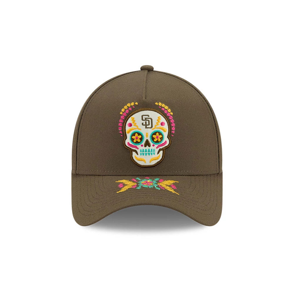 Pictured is this MLB Day Of The Dead San Diego Padres 9FORTY A-Frame cap in green. 3