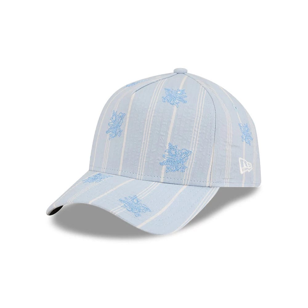 Pictured is this New Era Seersucker 59FORTY A-Frame Fitted cap in pastel blue. 1