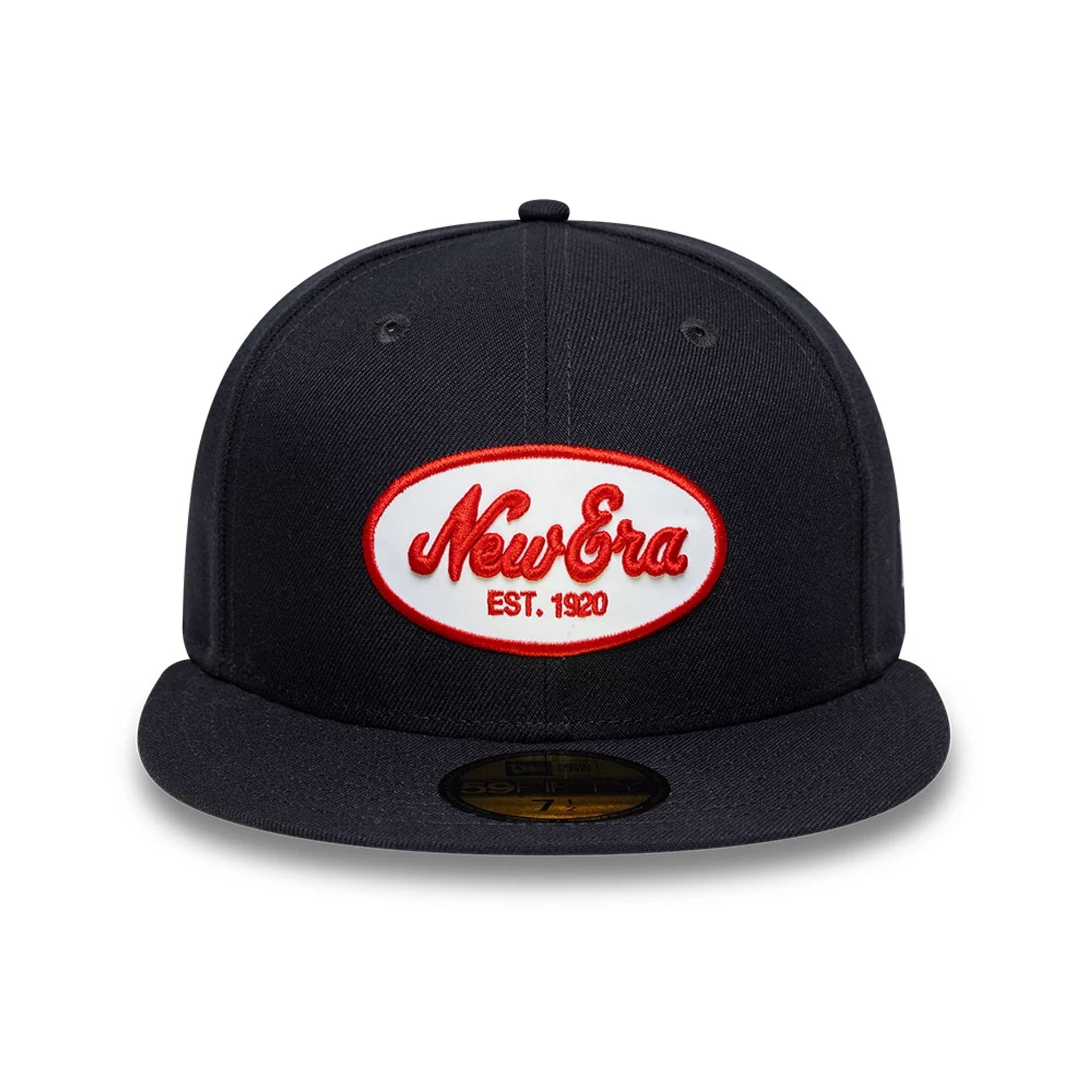 Pictured is this New Era Oval Patch 59FIFTY Fitted cap in navy. 2