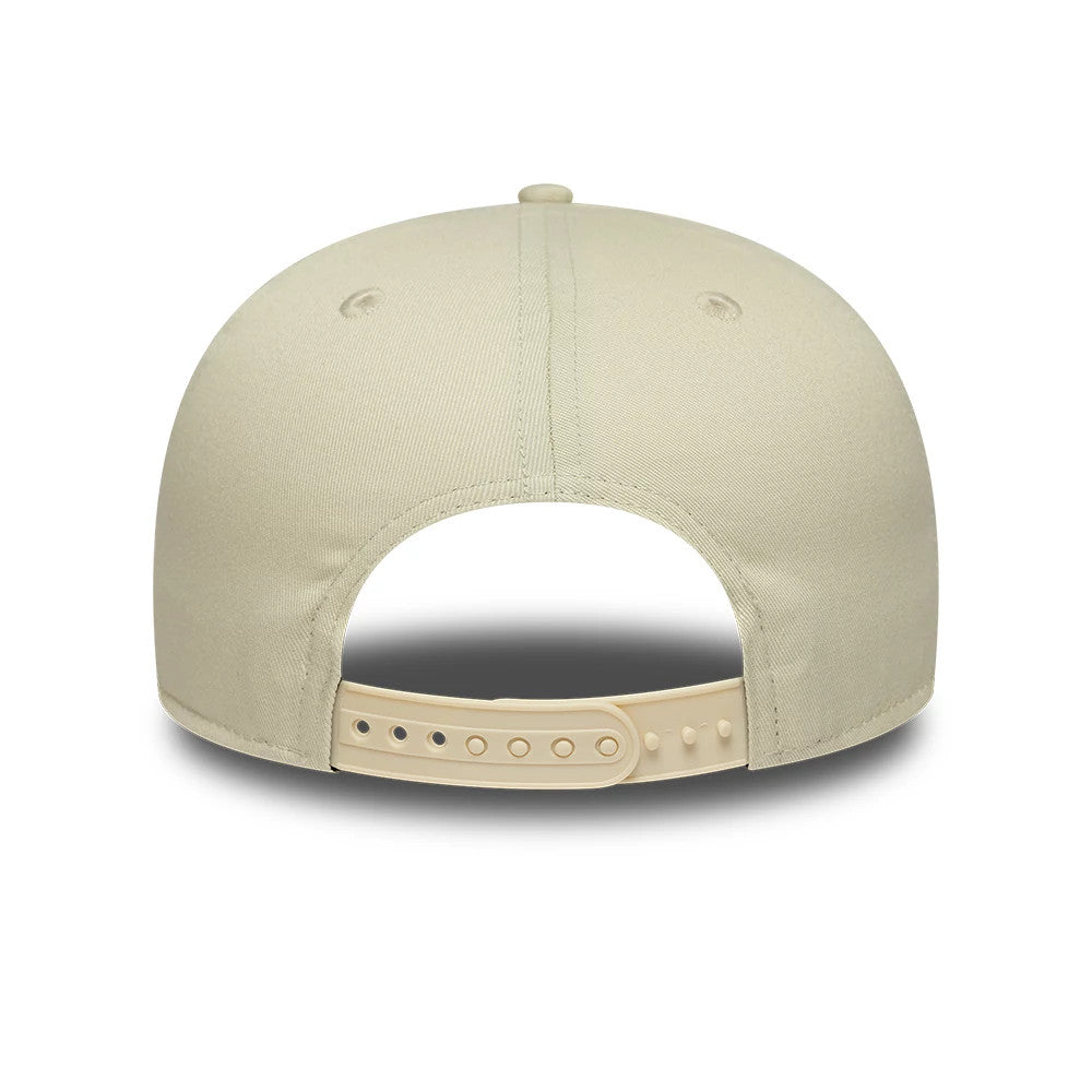 New York Yankees MLB World Series Patch Light Beige New Era 9FIFTY Snapback Adjustable Cap, rear view showing a plain light beige structured crown with a matching adjustable snap closure and two embroidered eyelets on each side.