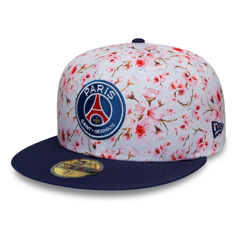 Pictured is this Paris Saint-Germain Cherry Blossom 59FIFTY Fitted cap in navy. 1