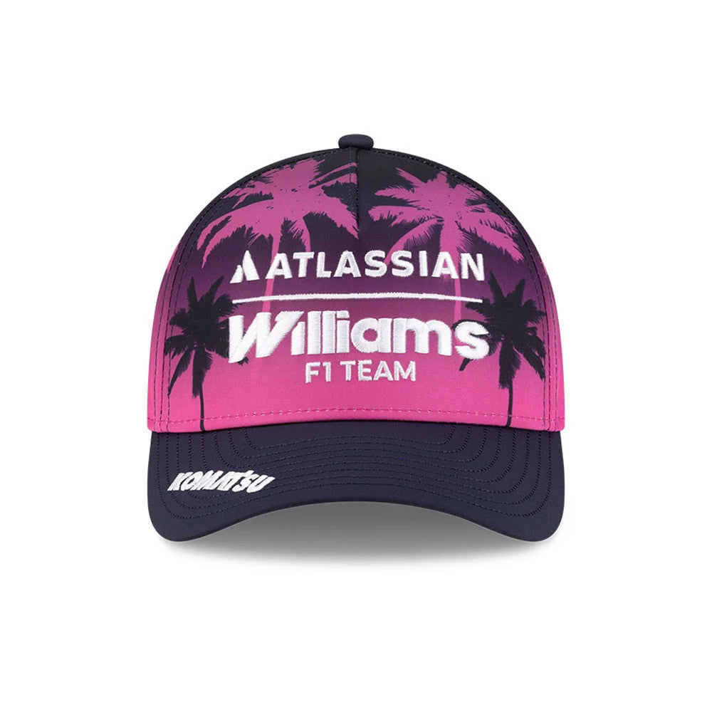Pictured is this Miami Atlassian Williams F1 Team 9FORTY M-Crown A-Frame cap in navy. 2