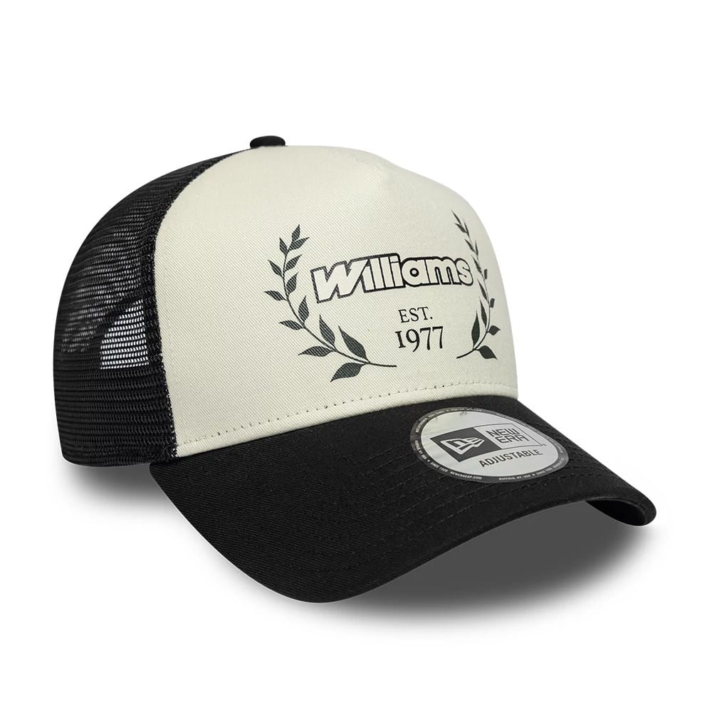 Pictured is this Traditional Atlassian Williams F1 Team 9FORTY A-Frame Trucker cap in black. 3