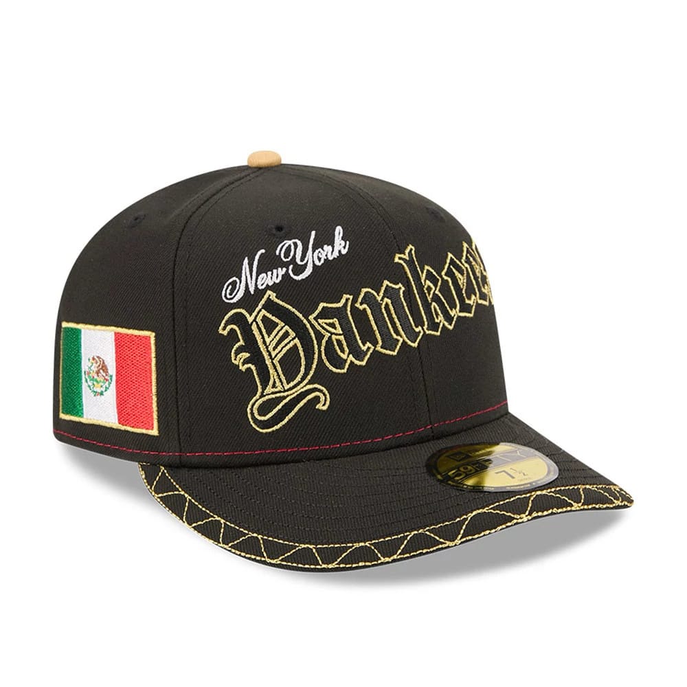 Pictured is this MLB Cinco De Mayo New York Yankees 59FIFTY Fitted cap in black. 1