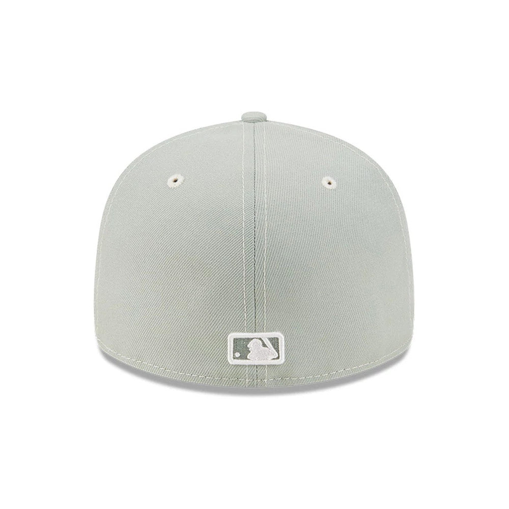 Boston Red Sox MLB Pastel Green New Era 59FIFTY Fitted Cap, rear view showing the white embroidered MLB Batterman logo positioned centrally on the soft pastel green crown, with two white eyelets on either side for added detail.
